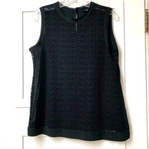 Banana Republic black lace dot front sleeveless top solid  back chiffon S